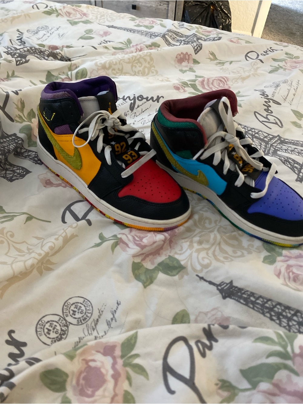 Jordan Multicolor High-Top Sneakers - Red, Purple, Blue, Yellow, Green, Black